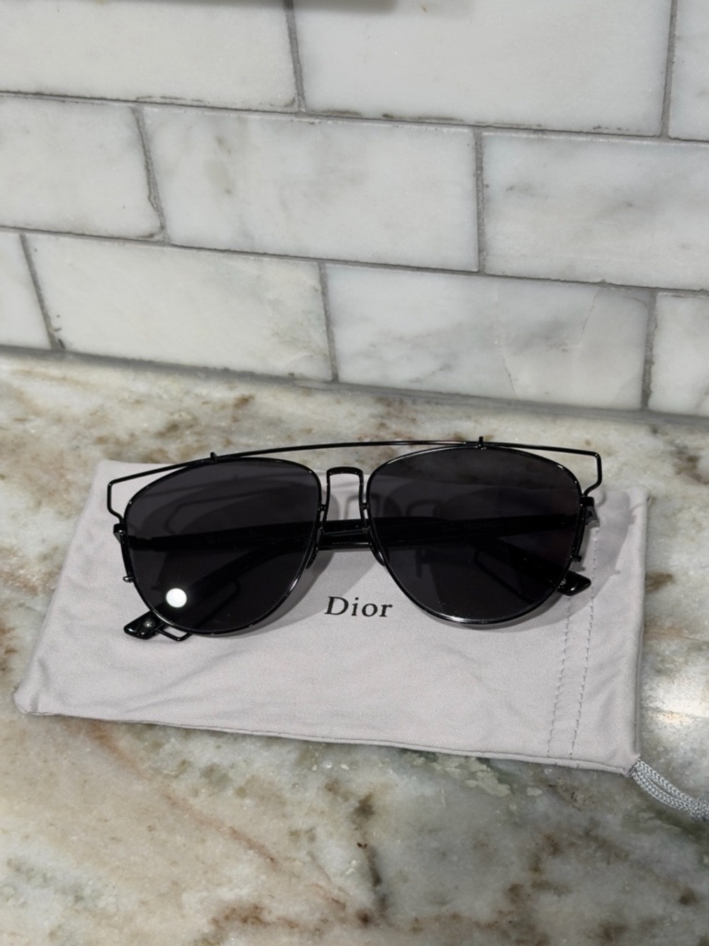 Dior Black Metal Double-Bridge Aviator Sunglasses - Picture 2 of 8